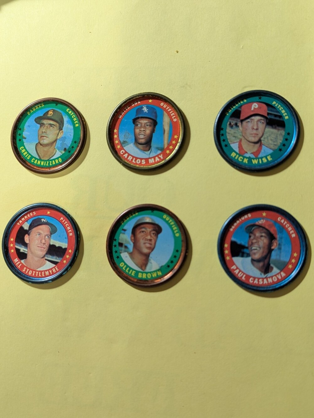 Vintage Topps Baseball Coins Lot of 6 ( #'s 109-144-131-133-146-94)